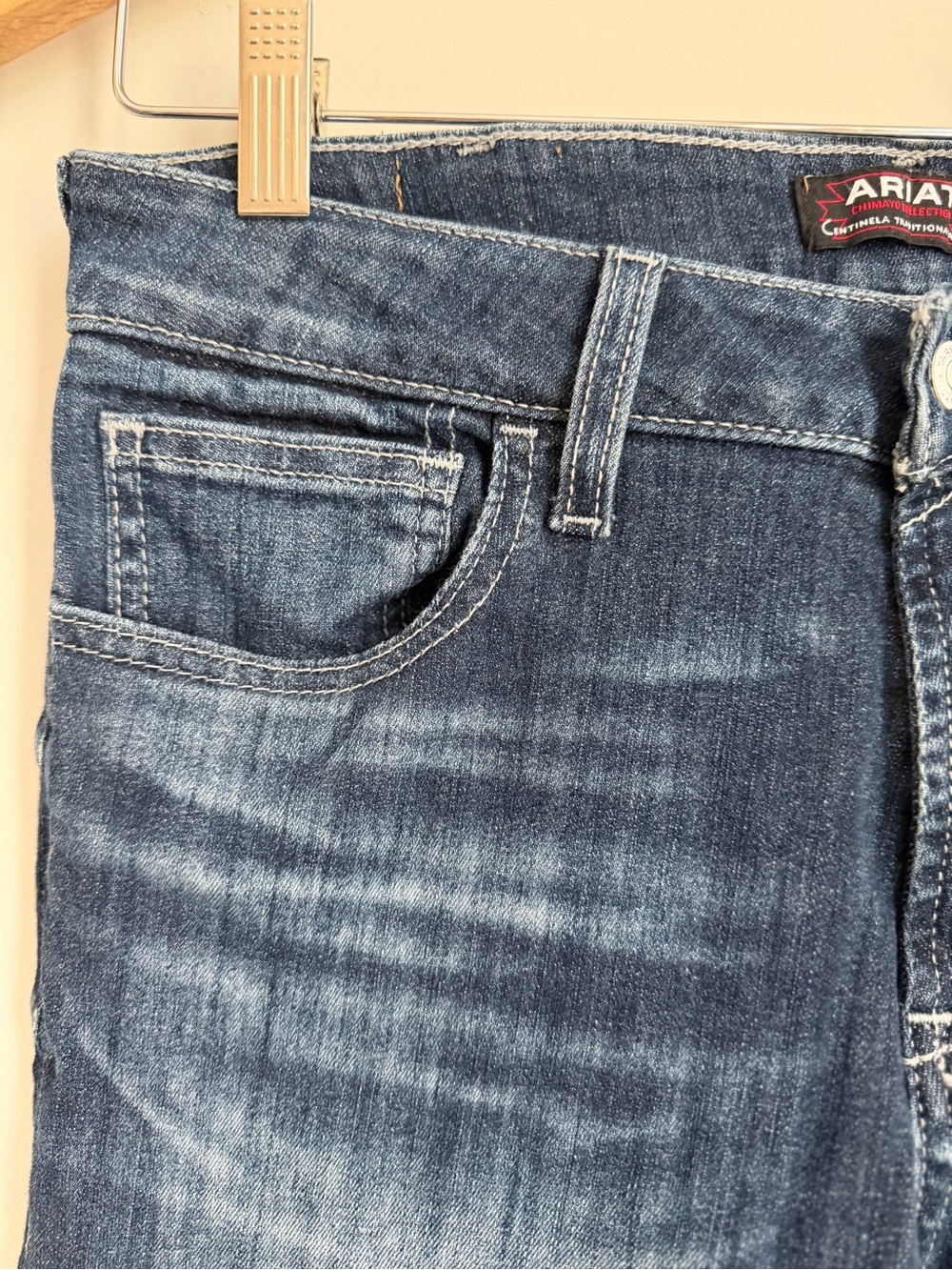 Ariat Jeans Womens 30R Blue Denim High Rise Flare Chimayo Aztec Cowgirl Western - Picture 3 of 11